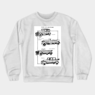 Types of Car Bodywork Styles - Part 2 - 1927 Vintage Advert Crewneck Sweatshirt